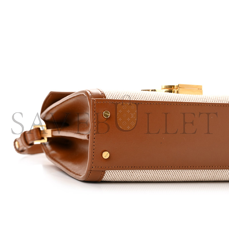 YSL CASSANDRA MINI TOP HANDLE BAG IN CANVAS AND CALFSKIN 602716 (20*16*7.5cm)